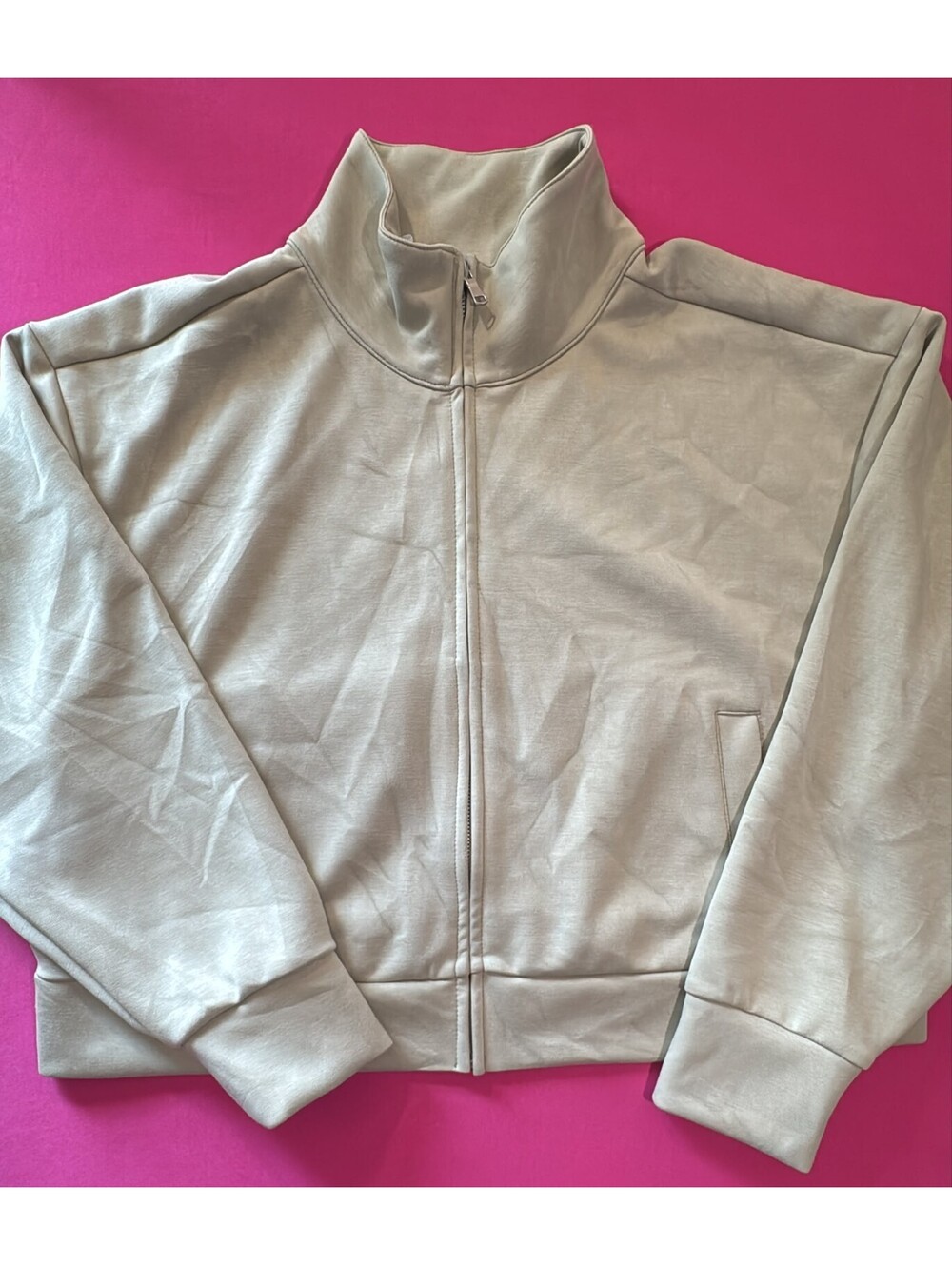 A New Day Zip‑Up Jacket Light Beige Size XL – High Collar Smooth Poly Blend
